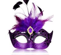MYSEUNI Masques de bal masqué violet pour femme - Masque de Mardi Gras pour femme avec plumes - Masque vénitien pour bal masqué