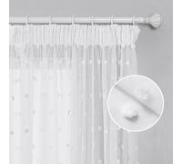 MYSKY HOME Lot de 2 rideaux blancs, rideaux modernes brodés avec pompons en voile semi-transparents, H 160 x L 140 cm (lot de 2), pour chambre d'enfant, blanc