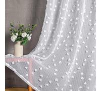 MYSKY HOME Rideaux Voilage Blanc pour Chambre d'enfant Draperies Voile avec Oeillet Pompons Brodé Design Semi-Transparent Rideau pour Salon, L 140 x H 245 cm, Blanc, Lot de 2