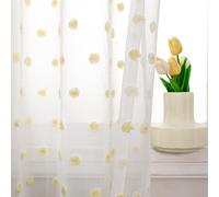 MYSKY HOME Rideaux Voilage pour Chambre d'enfant Draperies Voile avec Oeillet Pompons Brodé Design Semi-Transparent Rideau pour Salon, L 140 x H 245 cm, Jaune, 2 Panneaux