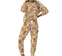 MYSLC Ensemble pyjama pour femme - Combinaison de survêtement - Golden Retriever - Pour femme - Avec sac - 2 pièces - Combinaison de sport - Ensemble de loisirs - Blanc - S