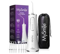 MySmile LP211 Hydropulseur portable sans fil pour dents avec 8 embouts, fil dentaire électrique de 260 ml pour adultes et enfants, irrigateur buccal rechargeable avec 5 modes, hydropulseur IPX7 pour