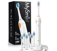 MySmile UC605 Brosse à dents électrique pour adultes, brosse à dents électronique sonique rechargeable avec 6 têtes de brosse, 2 minutes 5 modes, minuterie intelligente, 48000 VPM (blanc perle)