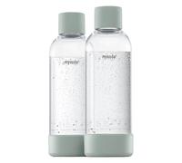 Mysoda : Bouteille de gazéification en PET sans BPA pour machine à eau pétillante, avec fermeture rapide et détails en composite de bois, 2 x 1 L - Vert sauge