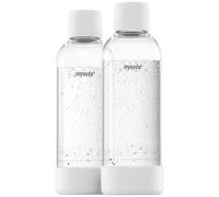 Mysoda : Bouteille de gazéification en PET sans BPA pour machine à eau pétillante, avec fermeture rapide et détails en composite de bois, 2 x 1 L - Blanc