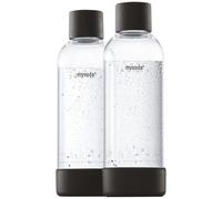 Mysoda : Bouteille de gazéification en PET sans BPA pour machine à eau pétillante, avec fermeture rapide et détails en composite de bois, 2 x 1 L - Noir