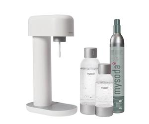 Mysoda Pack Ruby - Machine à eau pétillante avec 2 bouteilles d'eau en PET et une cylindre de CO2 - Blanc