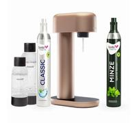 Mysoda Ruby Machine à gazéifier l'eau en aluminium avec bouteille en plastique de 1 l et 0,5 l sans BPA, cylindre de CO2 Classic + cylindre de CO2 menthe (cuivre)