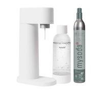 Mysoda Woody - Machine à eau pétillante en composite de bois, avec bouteille PET Quick-Lock sans BPA et cylindre CO2 - Blanc