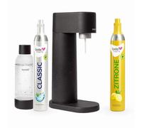 Mysoda Woody Machine à gazéifier en bois composite renouvelable avec bouteille en plastique sans BPA, cylindre de CO2 Classic + cylindre de CO2 citron (noir)