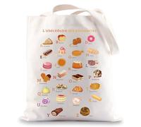 MYSOMY ABC Of Pastries In French Tote Bag Bakery And Pastry Gifts France Pastries Lover Gifts Pâtisserie Tote Bag, A Amandine UK, INCH