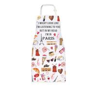 MYSOMY Tablier de cuisine avec poches sur le thème de Paris - Tablier de cuisine avec col réglable, Tablier IN Paris, taille unique