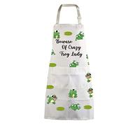 MYSOMY Tablier de cuisine en forme de grenouille avec inscription « Beware of Crazy Frog Lady » - Cadeau amusant pour femme, Méfiez-vous de la grenouille, S