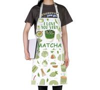 MYSOMY Tablier Matcha - Cadeau pour amoureux du matcha - Cadeau pour les amateurs de thé vert matcha avec inscription « I Love You Very Matcha », Carte MATCHA, taille unique