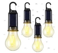 Mysora Lot de 4 lanternes solaires de camping avec lumière jaune, ampoule LED rechargeable réduisant les moustiques, 3 modes différents, lampe de tente portable à suspendre avec crochet pour camping