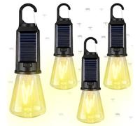 Mysora Lot de 4 lanternes solaires de camping avec lumière jaune, ampoule LED rechargeable réduisant les moustiques, 3 modes différents, lampe de tente portable à suspendre avec crochet pour camping