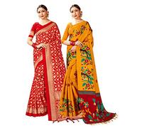 Mysore Art Lot de 2 saris de mariage indien en soie imprimée | Cadeau de Diwali, Multicolore 1, taille unqiue