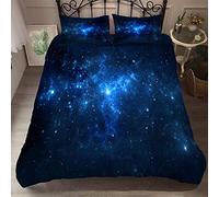 Mystère Bleu Noir Violet Cosmos Galaxie Star Housse de Couette Homme Femme, Cosmos Planète Star Parures de Lit Housse de Couette avec Taie d'oreiller (Bleu Noir,220 x 240cm)