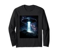 Mystère Cosmique UFO Enlèvement Alien Craft Beam Night Forest Manche Longue