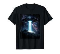 Mystère Cosmique UFO Enlèvement Alien Craft Beam Night Forest T-Shirt