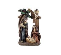 Mystère Naissance 1 pièce avec la Sainte Famille avec Portail Palmier et Ange en résine Peinte à la Main 15 x 6 x 23 cm