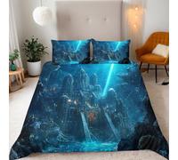 Mystérieuse Cité Antique sous-Marine Housse de Couette 240x260 cm avec 2 Taie Oreillers 65x65 cm Microfibre Super Douce - Exploration Inconnue Imprimé 3D Haute Définition,Adultes et Enfants