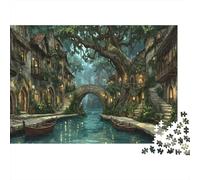 Mysterieuse Ville sur l’Eau Puzzle 1000 pièces Vieux Pont en Pierre Papier Recy dultes Décoration Murale 52x38cm