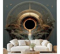 Mystérieux Corps Célestes Papier Peint Intissé Paysage Forêt Cascade Autocollant Mural 100x70 cm pour Chambre Salon Photo Décoration Murale