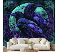 Mystérieux Fantastique Corbeau Animal Papier Peint Intissé Plante Gothique Pleine Lune Mural Esthétique Effrayante Papier Peint Autocollant Mural 100x70 cm pour Chambre Salle de Bain Salon