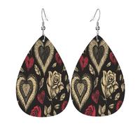 Mysterious and Ancient Love Boucles d'oreilles en cuir en forme de larme pour femme - Boucles d'oreilles pendantes légères en PVC avec crochets en argent 925, imprimés double face | Cadeau