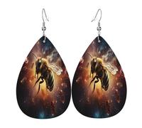 Mysterious and evil Bees Boucles d'oreilles en cuir en forme de larme pour femme - Boucles d'oreilles pendantes légères en PVC avec crochets en argent 925, imprimés double face | Cadeau