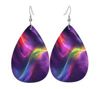 Mysterious Aurora Boucles d'oreilles en cuir en forme de larme pour femme - Boucles d'oreilles pendantes légères en PVC avec crochets en argent 925, imprimés double face | Cadeau hypoallergénique