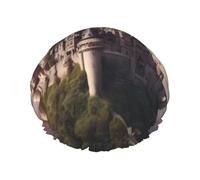 Mysterious Fantasy Fairy Tale Castle04 Bonnet de douche réutilisable pour femme avec élastique double couche pour bain de cheveux longs