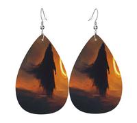 Mysterious Figure Boucles d'oreilles en cuir en forme de larme pour femme - Boucles d'oreilles pendantes légères en PVC avec crochets en argent 925, imprimés double face | Cadeau hypoallergénique
