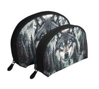 Mysterious Forest Lone Wolf Lot de 2 trousses de maquillage portables Motif loup, blanc, Taille unique