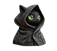 Mysterious Hooded Cat Figurine, Resin Handmade Gothic Mini Black Cat Statue Halloween Desk Decor for Cats Lovers Family Friends