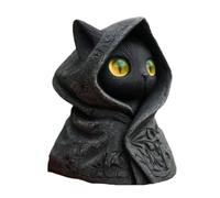 Mysterious Hooded Cat Figurine, Resin Handmade Gothic Mini Black Cat Statue Halloween Desk Decor for Cats Lovers Family Friends
