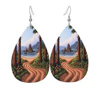 Mysterious Jungle Path Boucles d'oreilles en cuir en forme de larme pour femme - Boucles d'oreilles pendantes légères en PVC avec crochets en argent 925, imprimés double face | Cadeau hypoallergénique