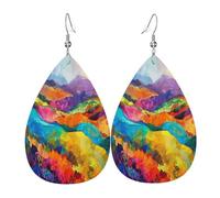 Mysterious Mountains Boucles d'oreilles en cuir en forme de larme pour femme - Boucles d'oreilles pendantes légères en PVC avec crochets en argent 925, imprimés double face | Cadeau hypoallergénique