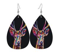 Mysterious Rainbow Deer Boucles d'oreilles en cuir en forme de larme pour femme - Boucles d'oreilles pendantes légères en PVC avec crochets en argent 925, imprimés double face | Cadeau