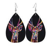 Mysterious Rainbow Deer Boucles d'oreilles en cuir en forme de larme pour femme - Boucles d'oreilles pendantes légères en PVC avec crochets en argent 925, imprimés double face | Cadeau