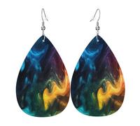 Mysterious Rainbow Dome Boucles d'oreilles en cuir en forme de larme pour femme - Boucles d'oreilles pendantes légères en PVC avec crochets en argent 925, imprimés double face | Cadeau