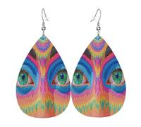 Mysterious Rainbow Eyes Boucles d'oreilles en cuir en forme de larme pour femme - Boucles d'oreilles pendantes légères en PVC avec crochets en argent 925, imprimés double face | Cadeau