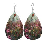 Mysterious Rainbow Garden Boucles d'oreilles en cuir en forme de larme pour femme - Boucles d'oreilles pendantes légères en PVC avec crochets en argent 925, imprimés double face | Cadeau