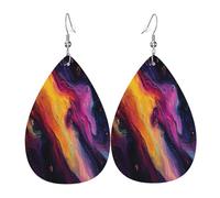Mysterious Rainbow Sky Boucles d'oreilles en cuir en forme de larme pour femme - Boucles d'oreilles pendantes légères en PVC avec crochets en argent 925, imprimés double face | Cadeau hypoallergénique