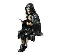 Mysterious Resin Skeleton Statue Hooded Reading Sculpture Halloween Decors