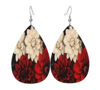 Mysterious Rose Boucles d'oreilles en cuir en forme de larme pour femme - Boucles d'oreilles pendantes légères en PVC avec crochets en argent 925, imprimés double face | Cadeau hypoallergénique