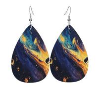 Mysterious Space Boucles d'oreilles en cuir en forme de larme pour femme - Boucles d'oreilles pendantes légères en PVC avec crochets en argent 925, imprimés double face | Cadeau hypoallergénique