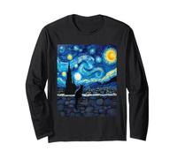 Mystery Charmante Pierre Murale Chat Noir Van Gogh Art Style Manche Longue