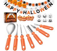 Mystery Code Citrouille Halloween, 24 PCS Sculpture Citrouille avec des Moule Sculpture et Ballons de Bannière, Pumpkin Carving Kit Décoration d'halloween Citrouille Deco pour Enfants et Adultes